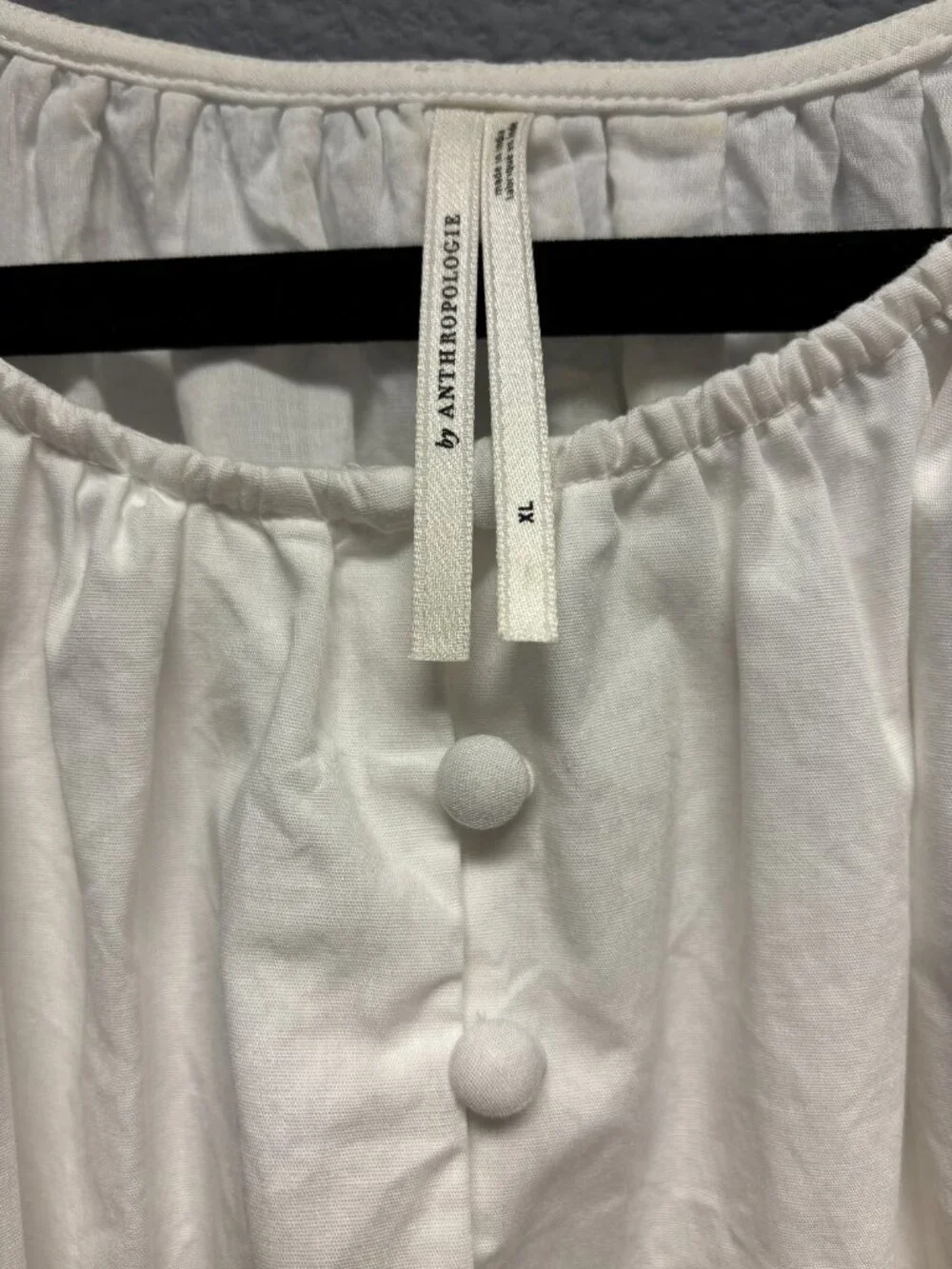 Anthropologie White Puff Sleeve Bubble Hem Crop Blouse Top -NWOT- size 12